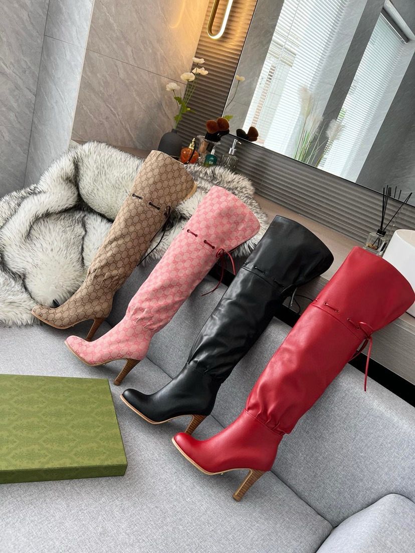 GUCCI Monogram Thigh High Boots