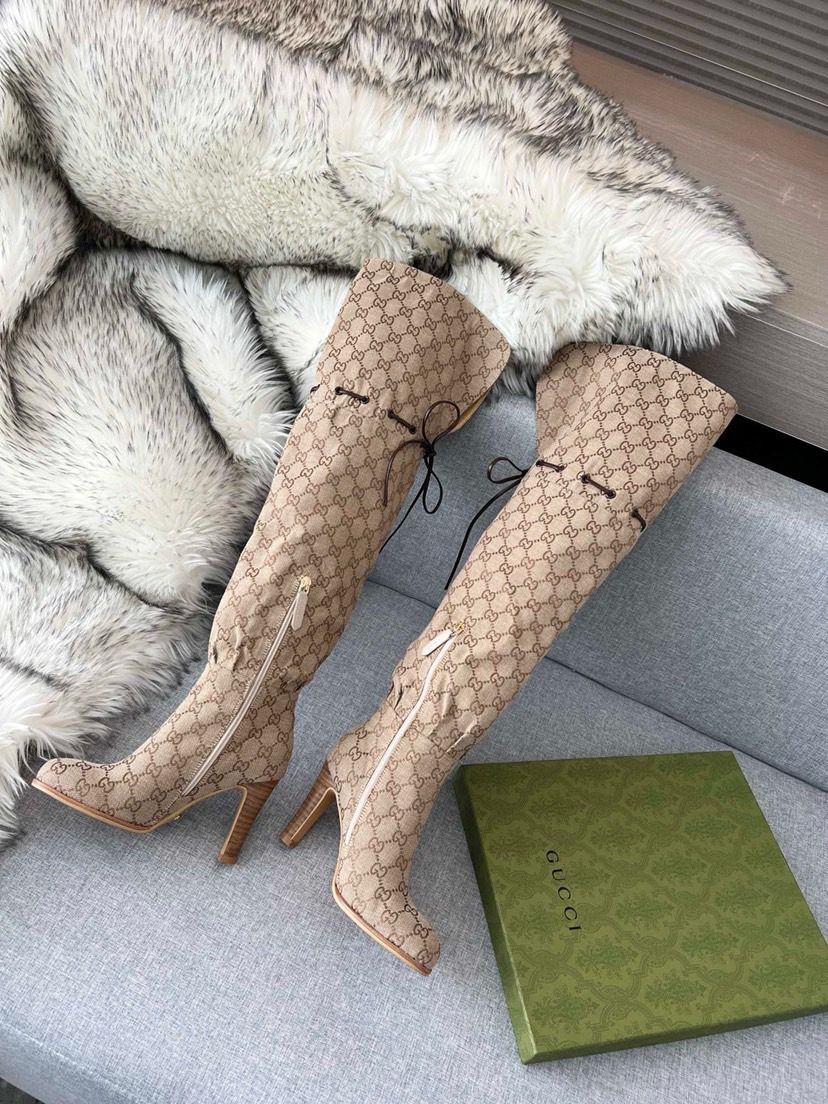 GUCCI Monogram Thigh High Boots