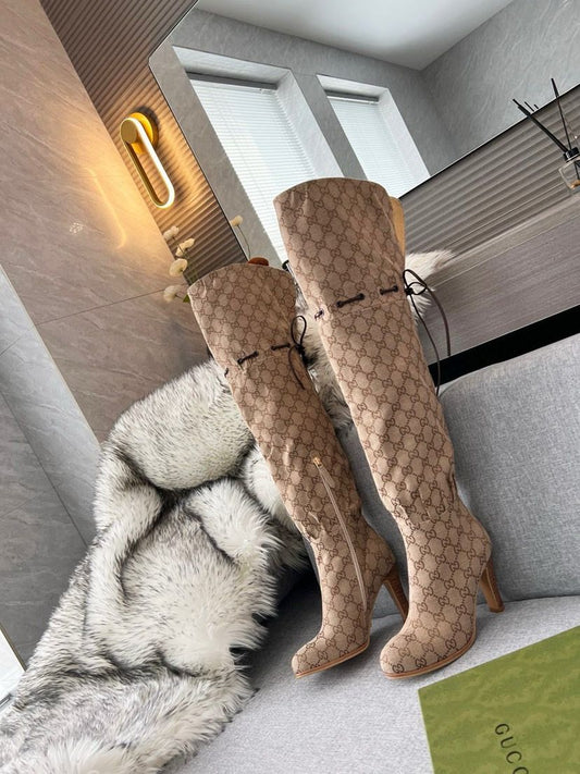 GUCCI Monogram Thigh High Boots
