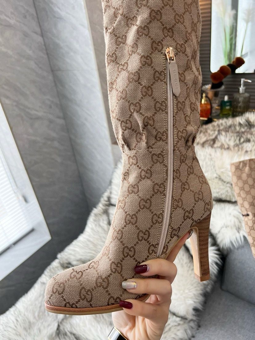 GUCCI Monogram Thigh High Boots