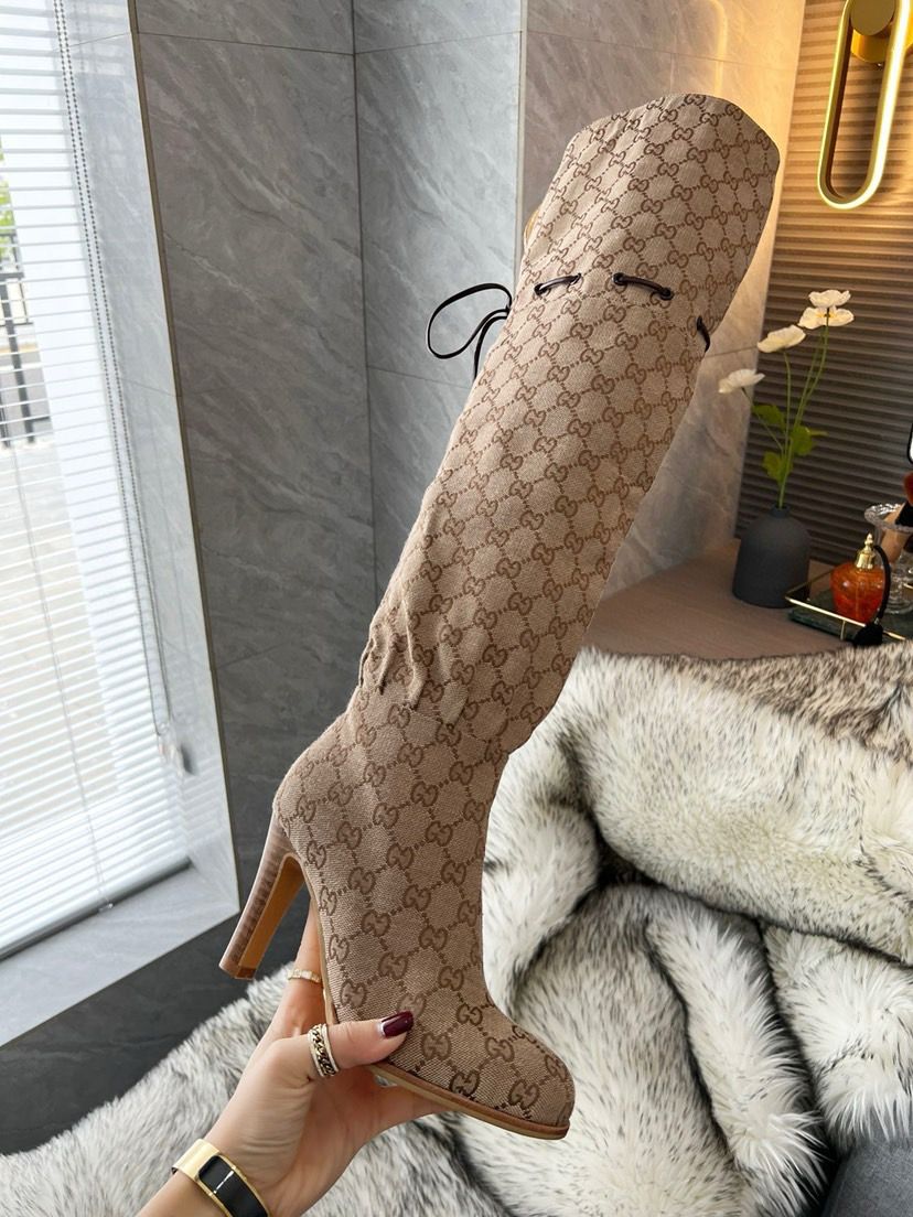 GUCCI Monogram Thigh High Boots