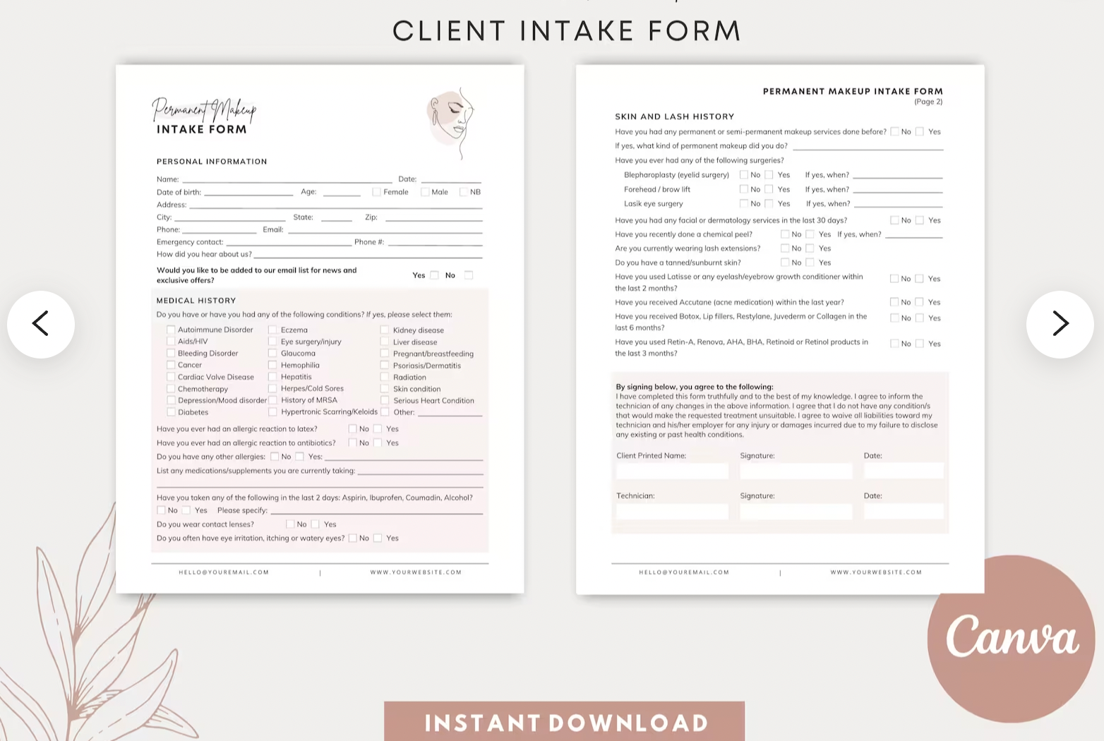 EDITABLE PMU Consent Form Packet jadorebrows